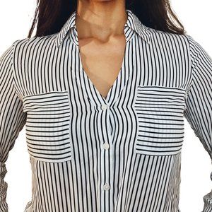 Express Black & White Striped Collared Button Down